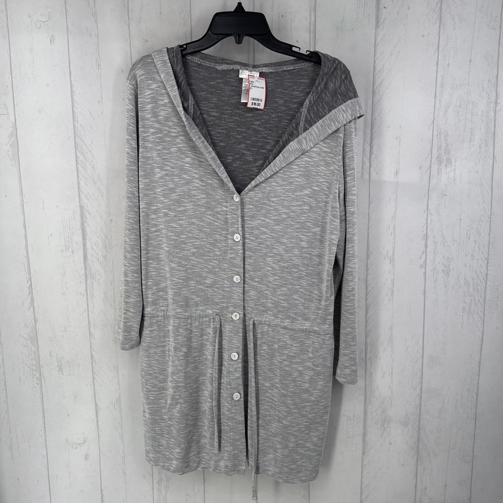 L drawstring waist button down l/s top w/hood