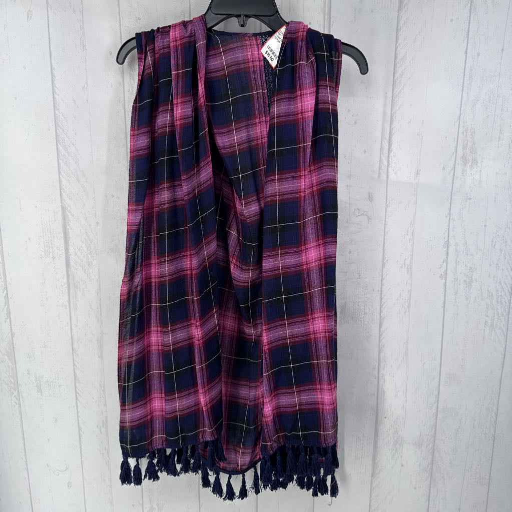 L plaid tassel ruana