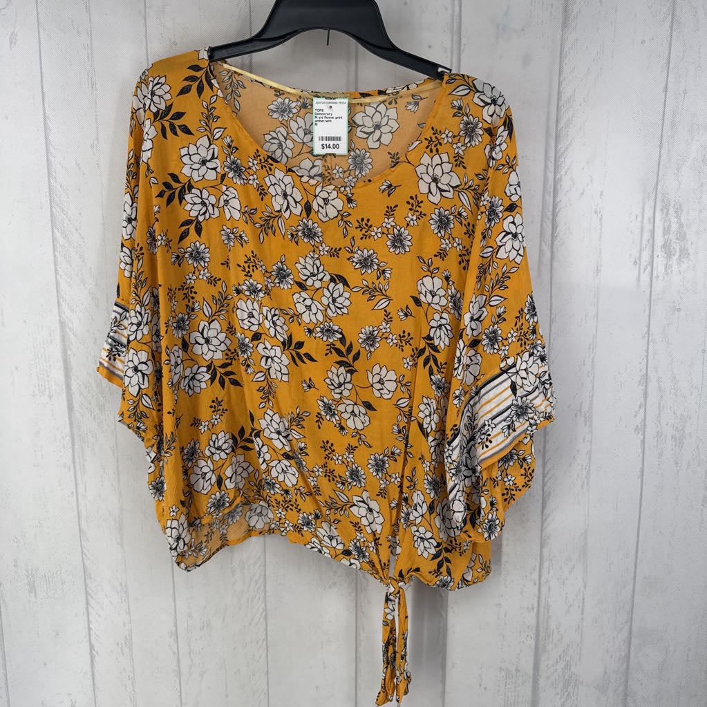 M s/s flower print knotted top
