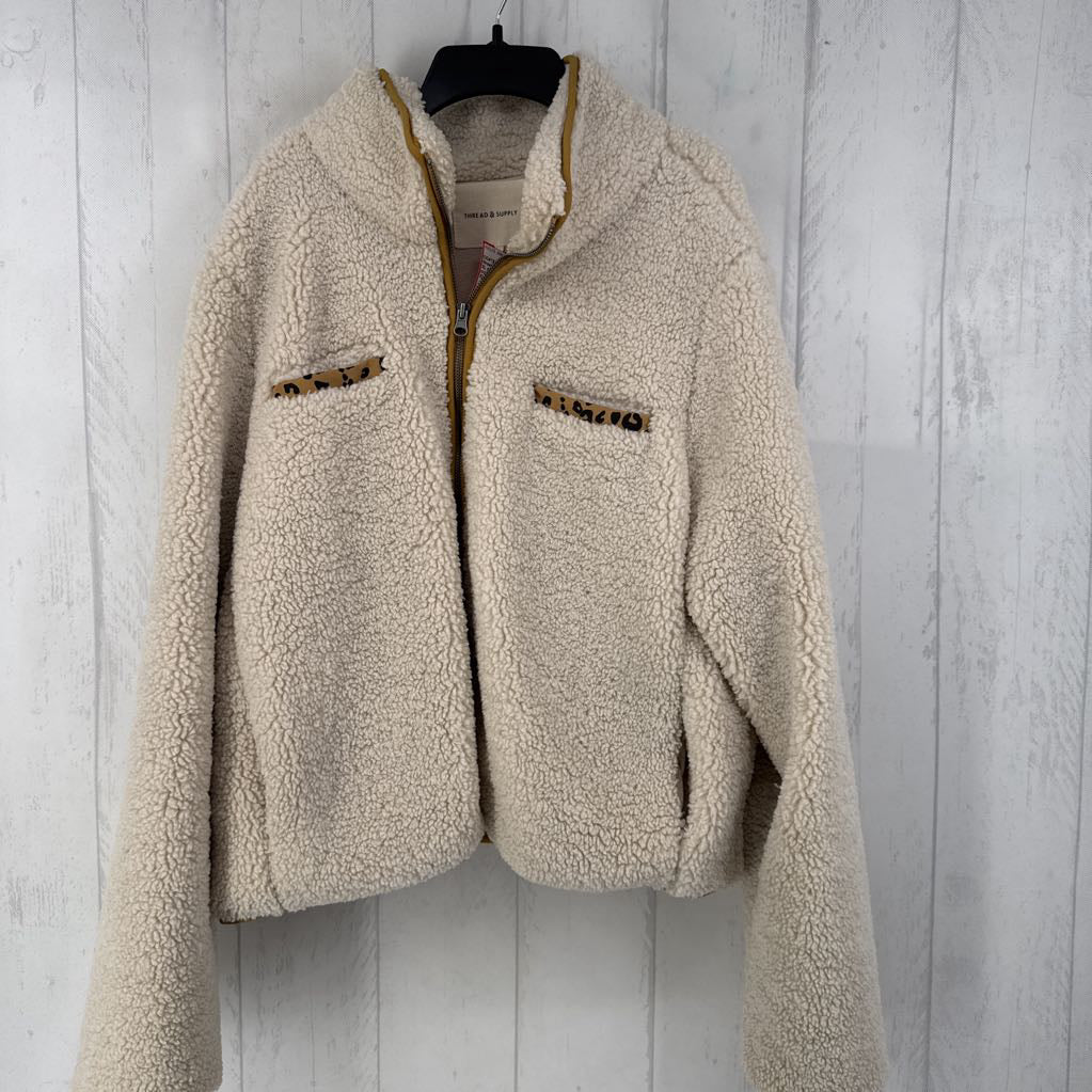 XL sherpa w/ animal print accent jacket
