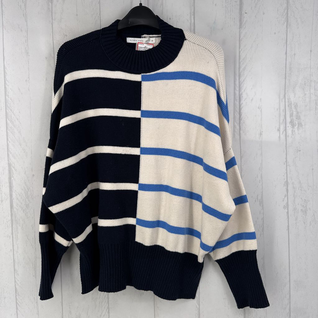 XS striped crewneck drop shoulder sweater