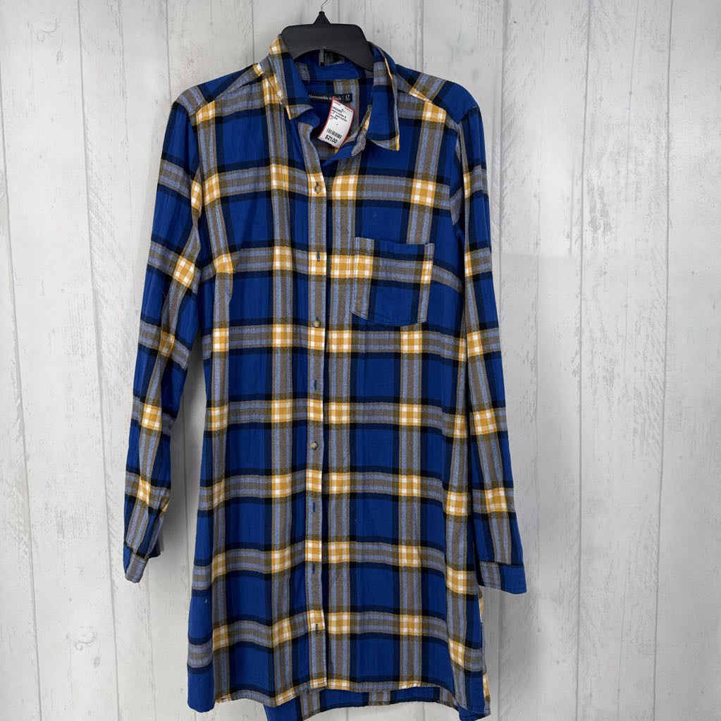 L/T plaid button down l/s dress
