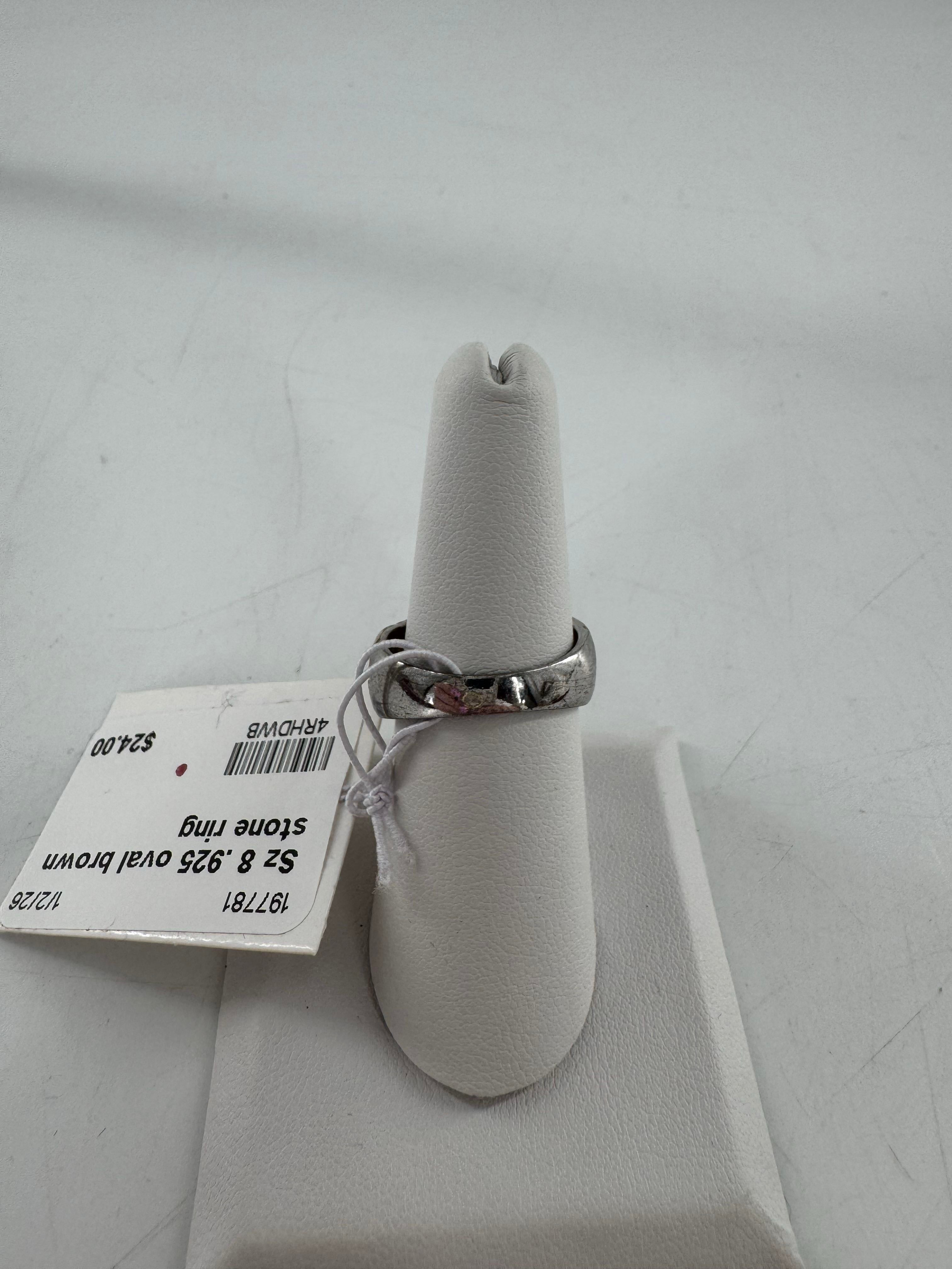 Sz 8 .925 oval brown stone ring