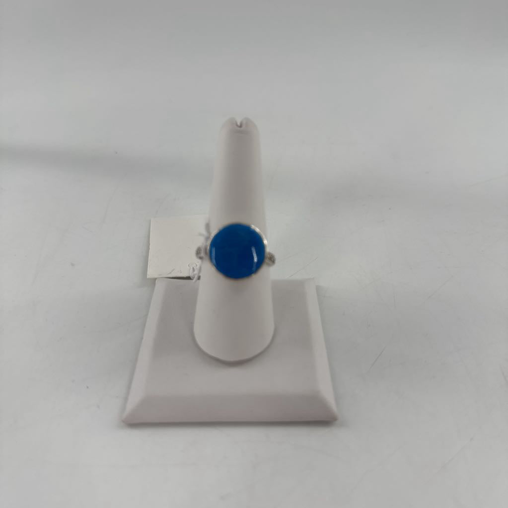 Sz 9 .925 round blue stone ring