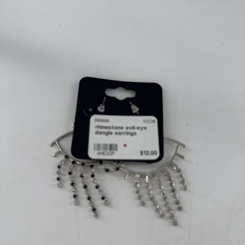 rhinestone evil-eye dangle earrings