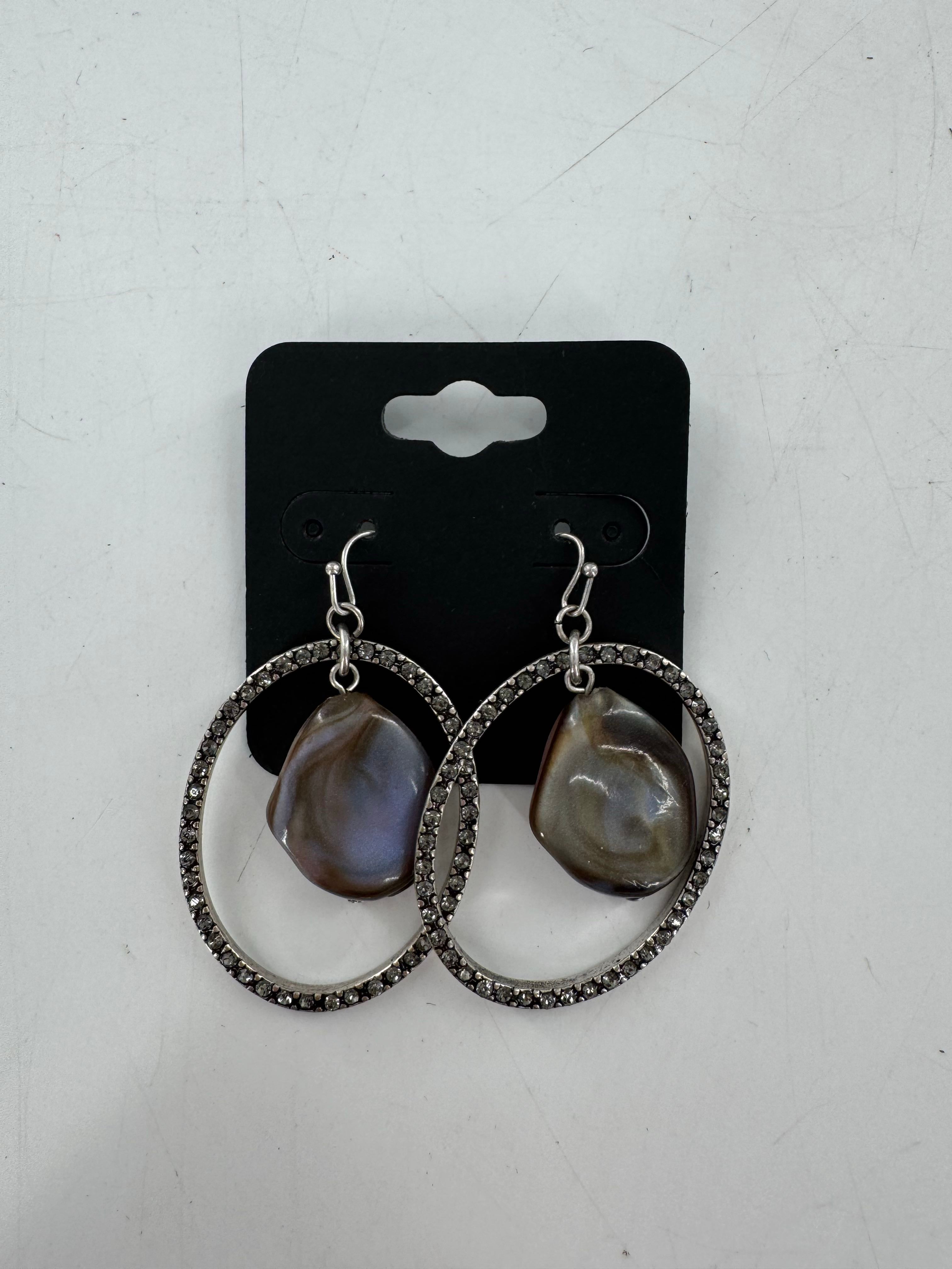 oval grey stone dangle earrings