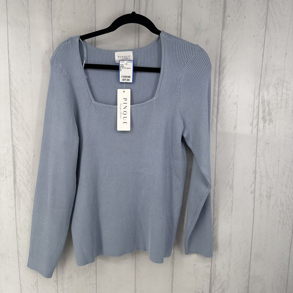 1X rib knit square neck l/s top