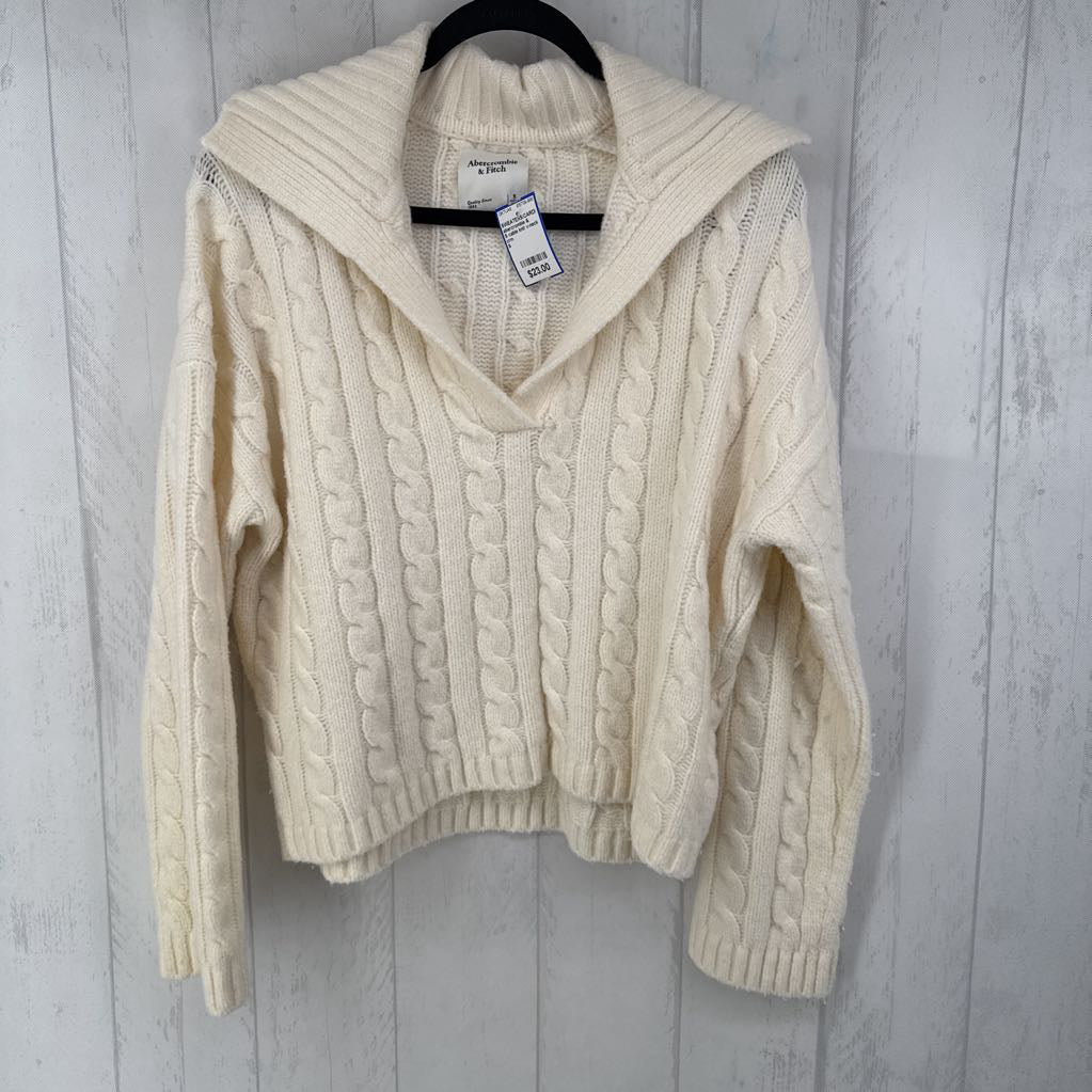 S cable knit v-neck w/collar sweater