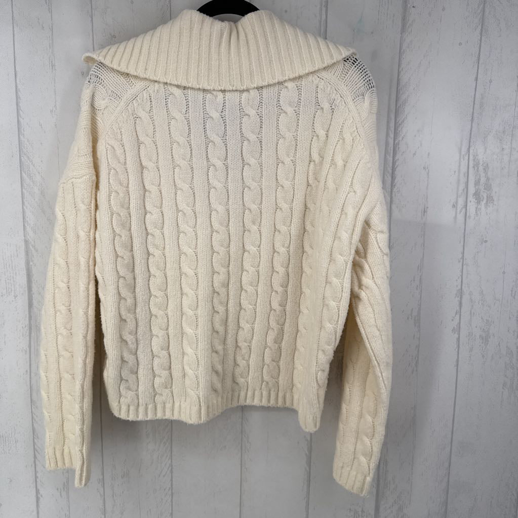 S cable knit v-neck w/collar sweater