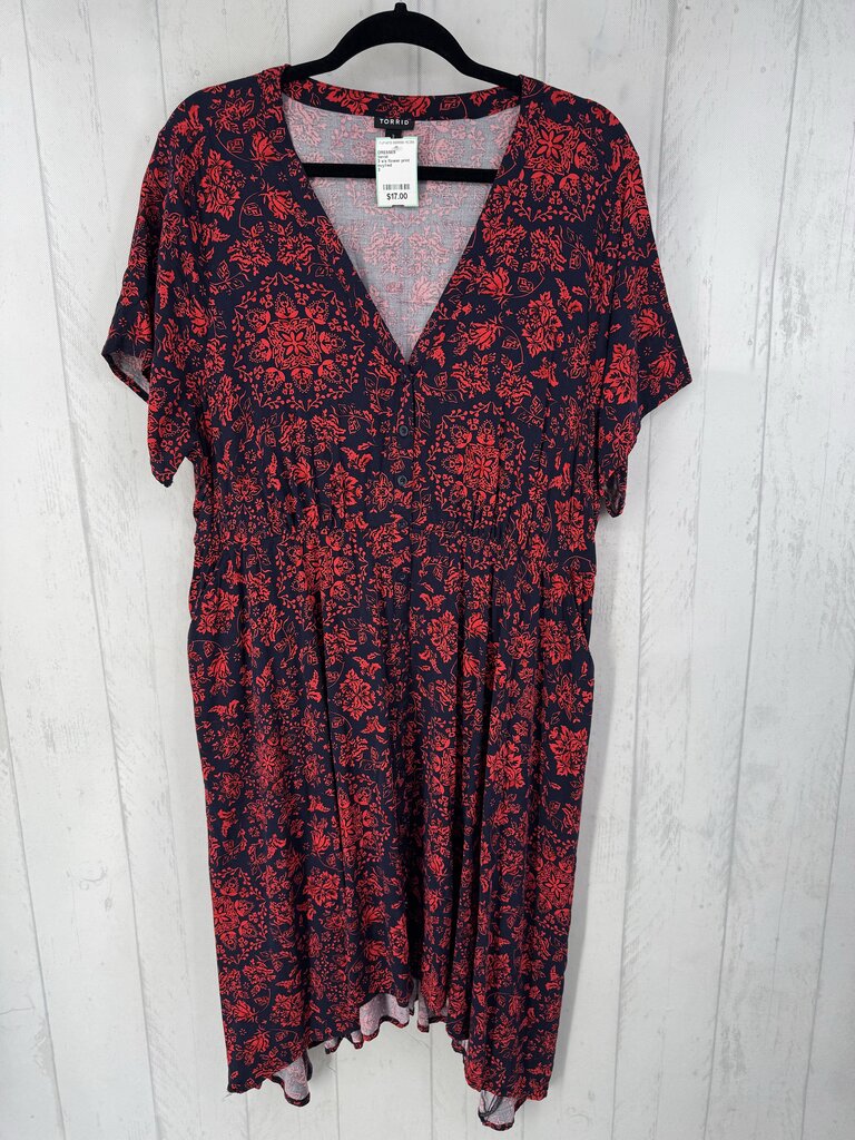 3 s/s flower print button hi-low maxi dress