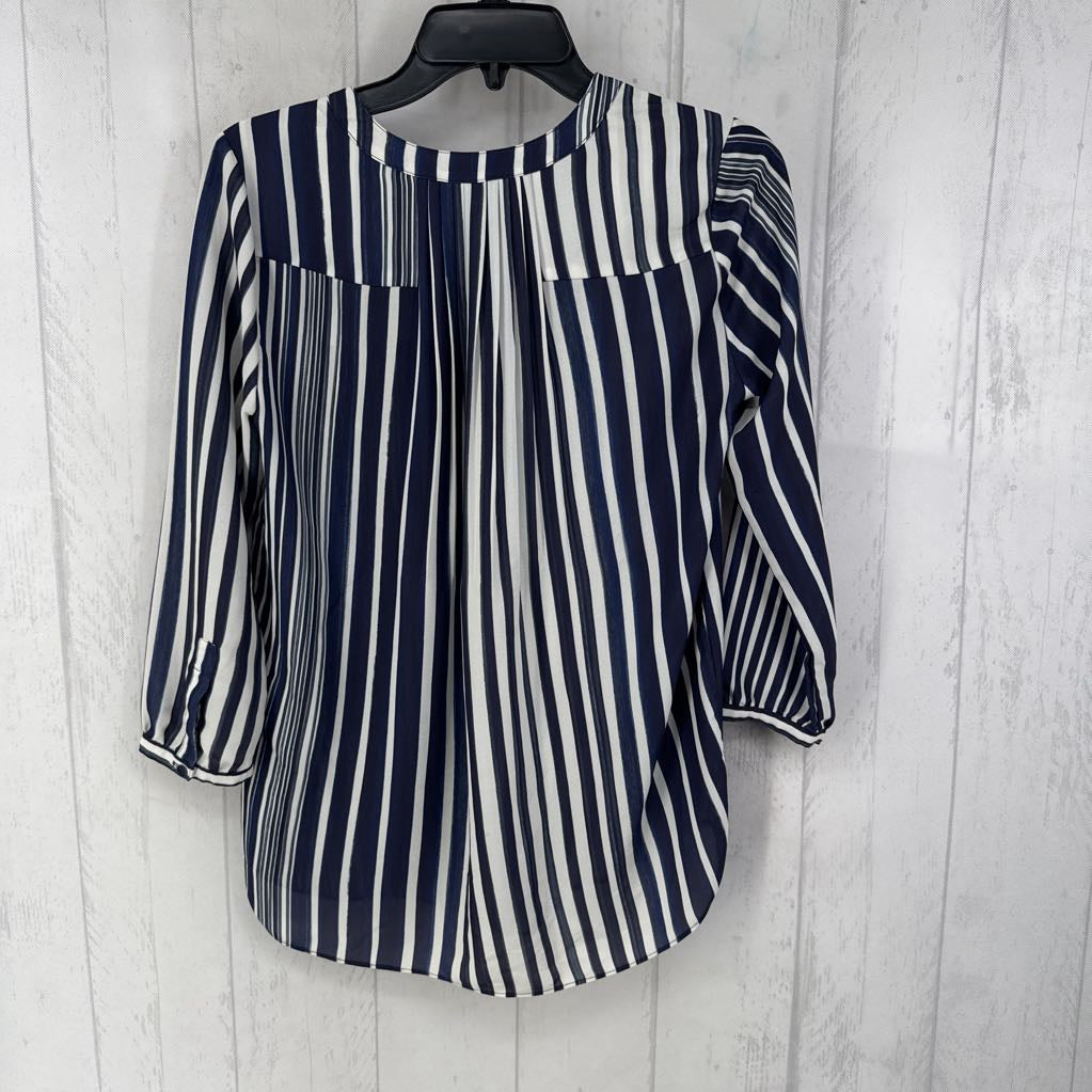 XS striped 1/2 button down 3/4 slv top
