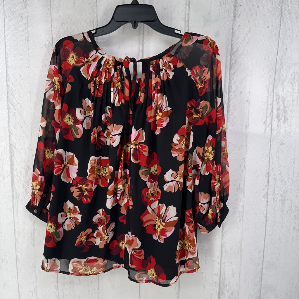 XS flo print pleated front 3/4 slv top