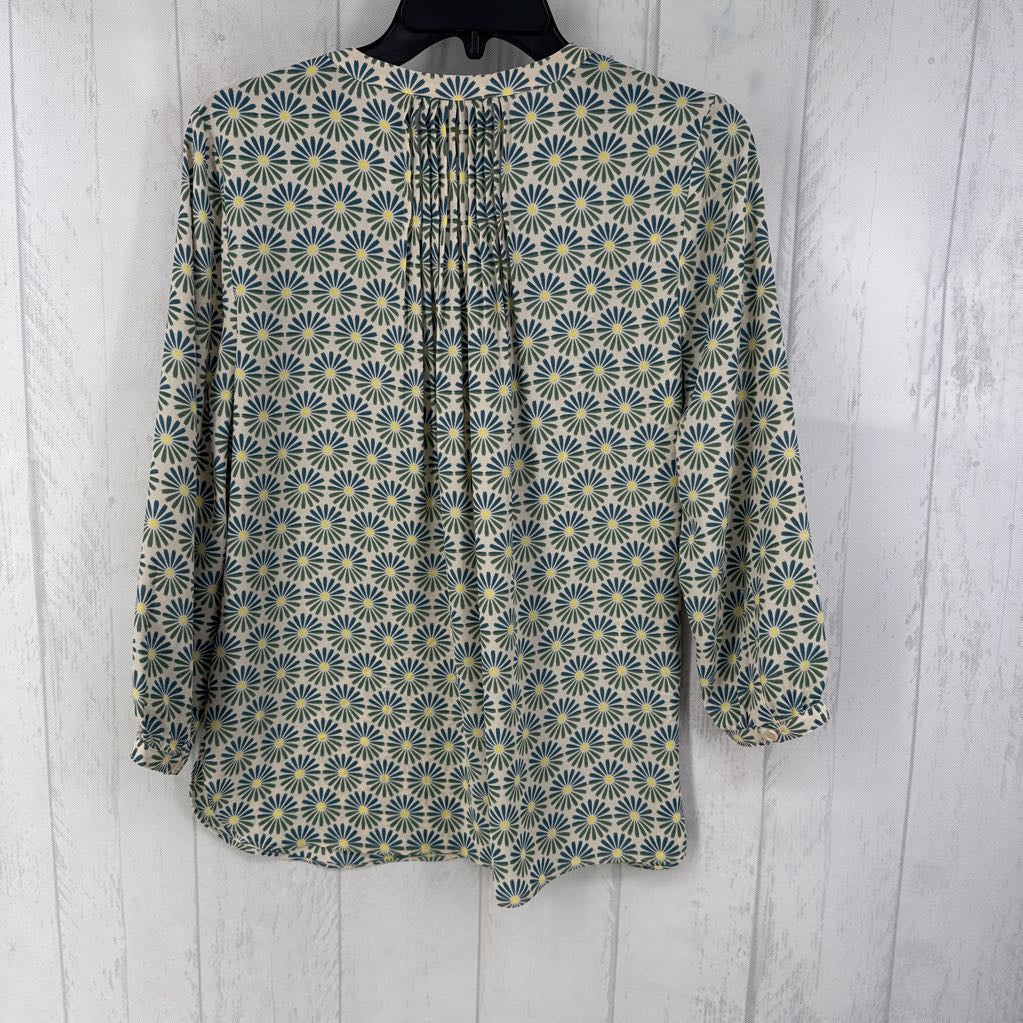 XS flo print button down 3/4 slv top