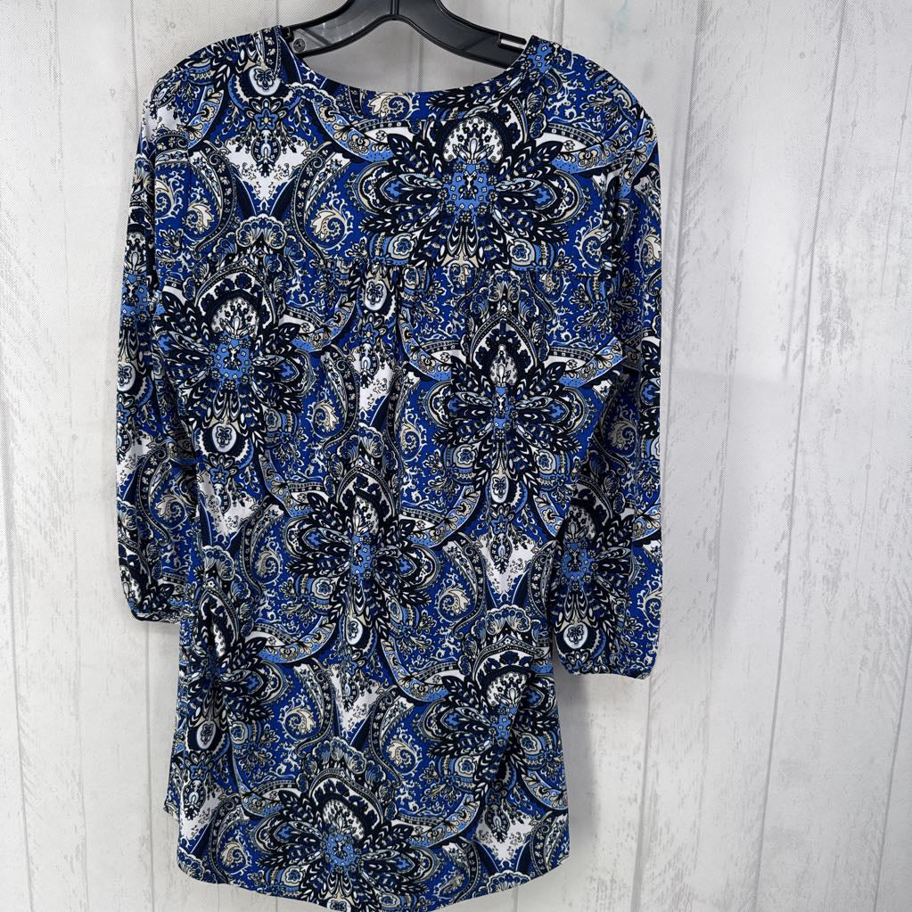 S medallion print tie front 3/4 slv tunic