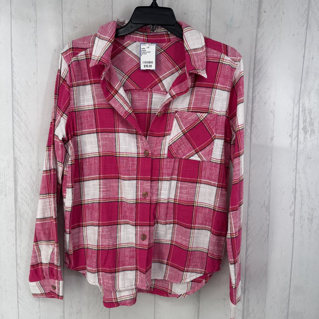 S plaid button down l/s top