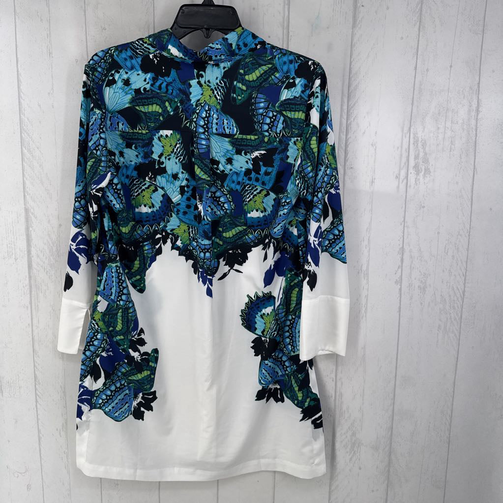 S butterfly print button down 3/4 slv top