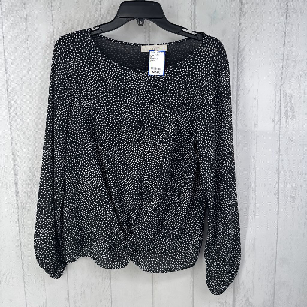 S polka dot gathered hem l/s top