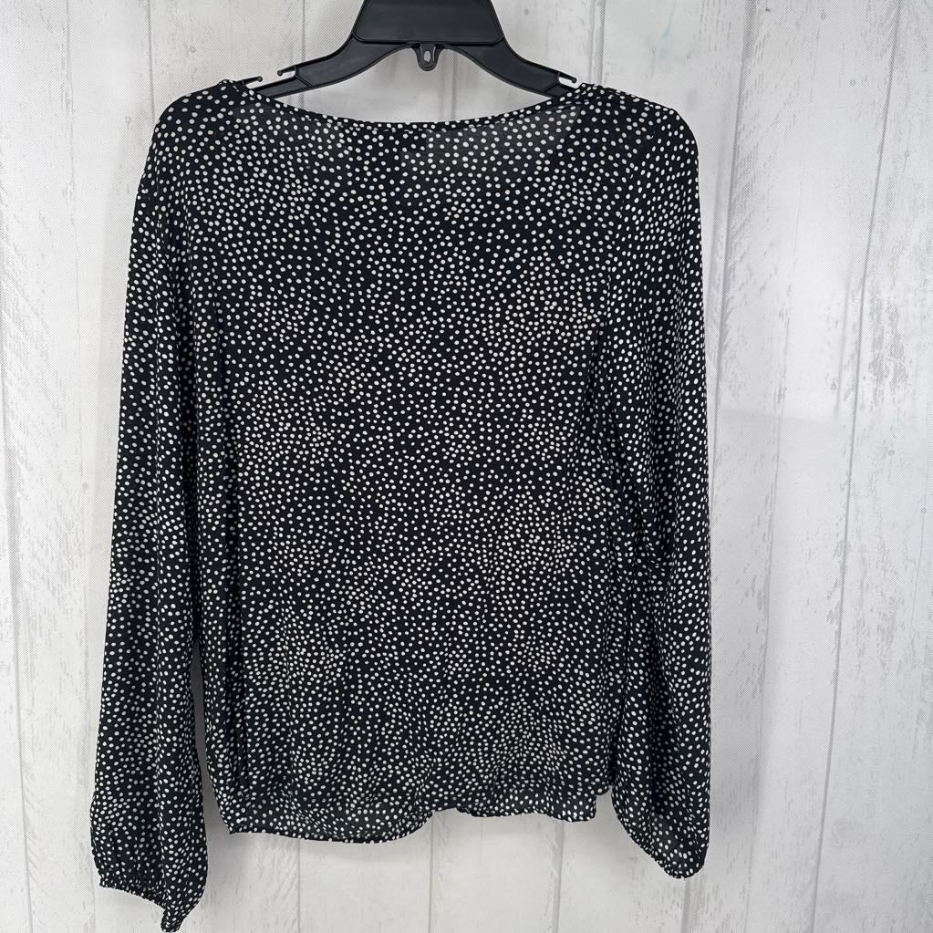 S polka dot gathered hem l/s top