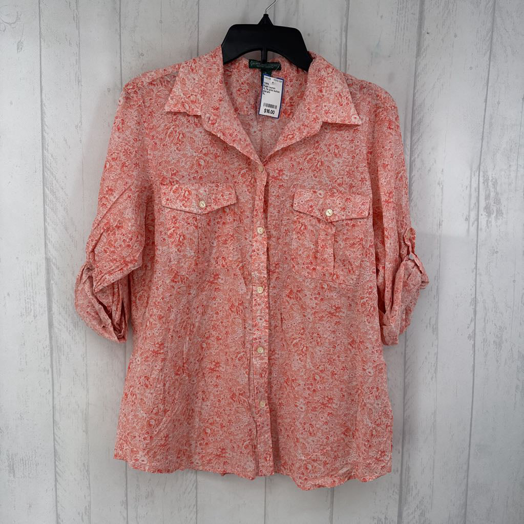 XL flo print button down tab slv top