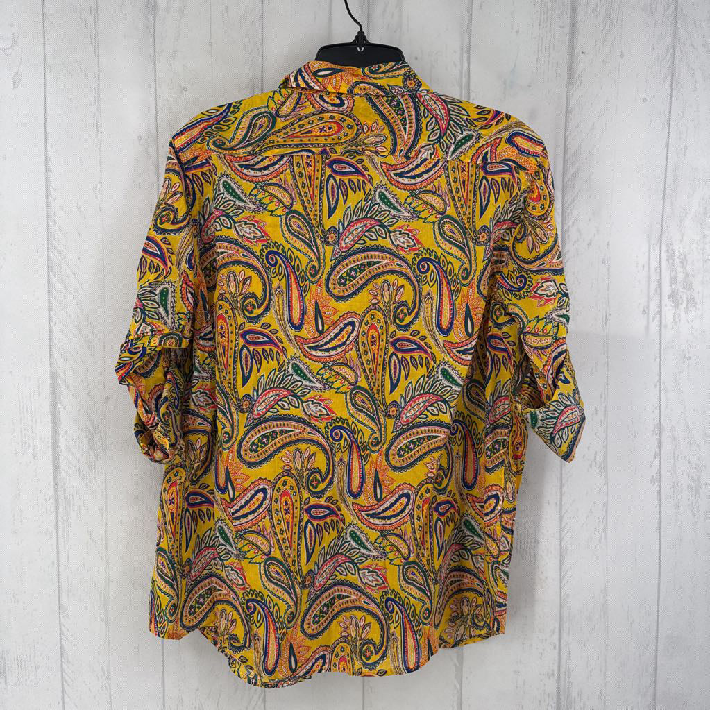 RR89 L paisley print button down tab slv top