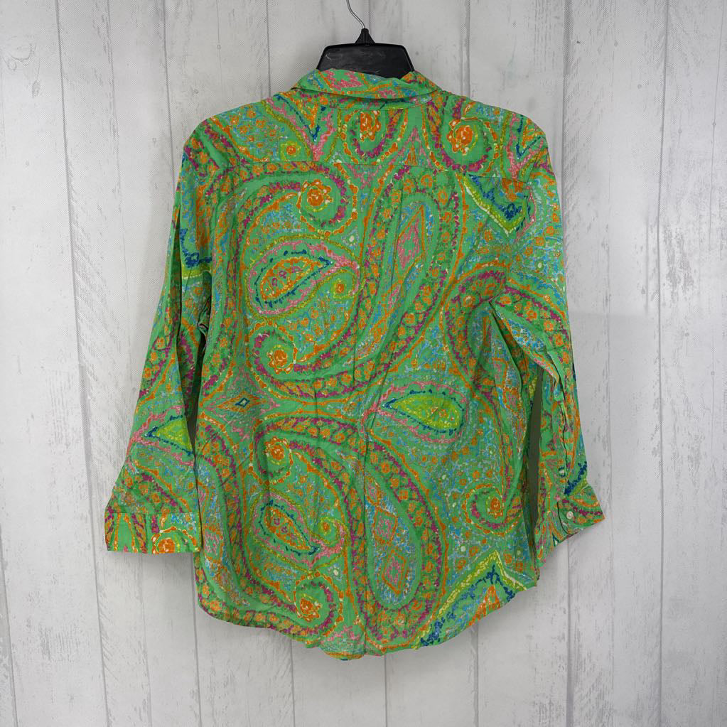 R35 L paisley print button down 3/4 slv top