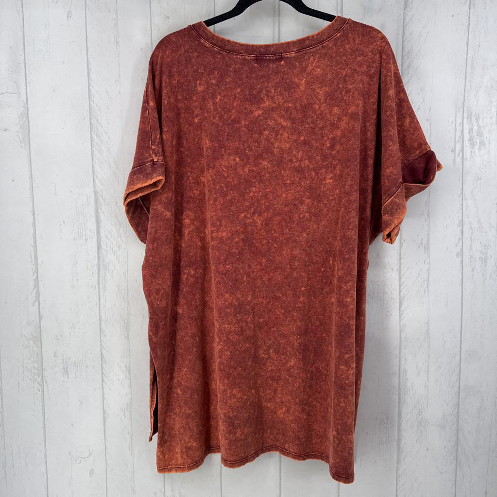 3x cuff slv mineral wash v-neck hi-low top