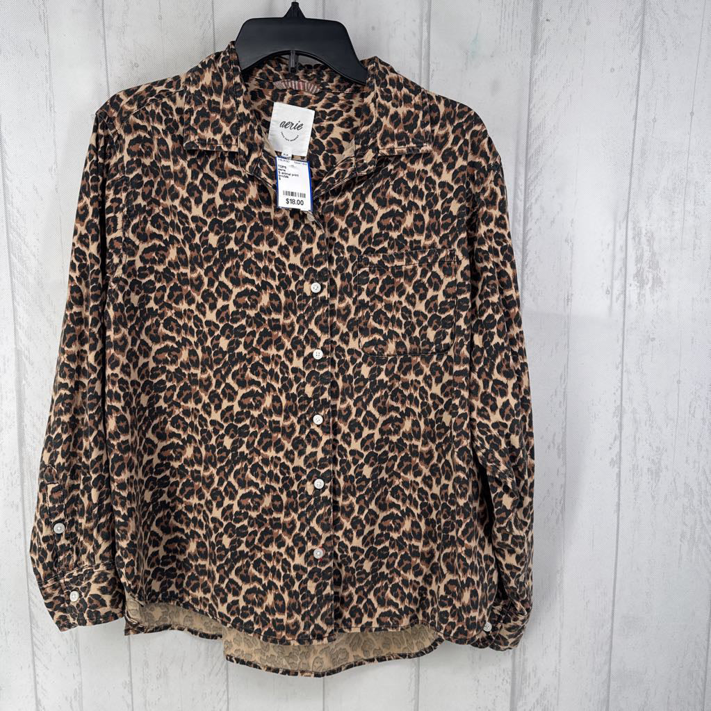 S animal print button down l/s top