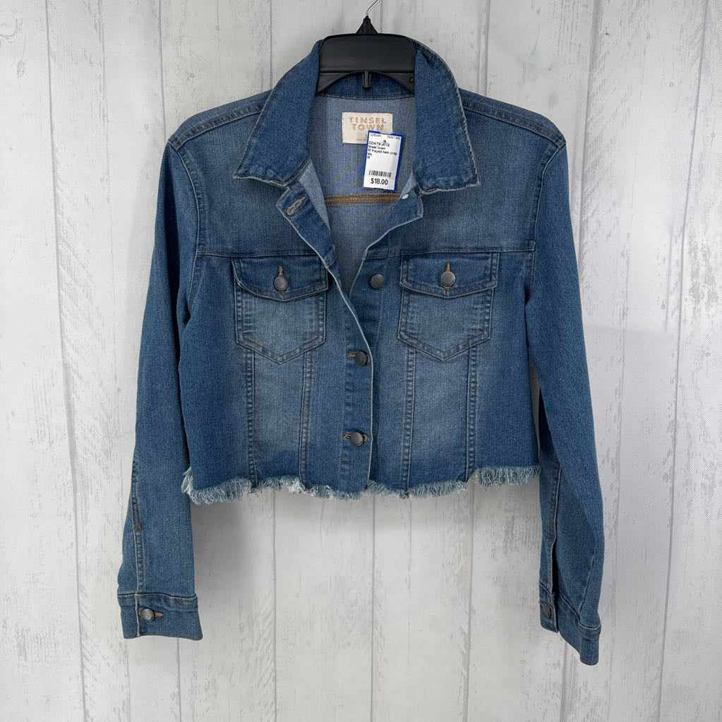 M frayed hem crop denim jacket