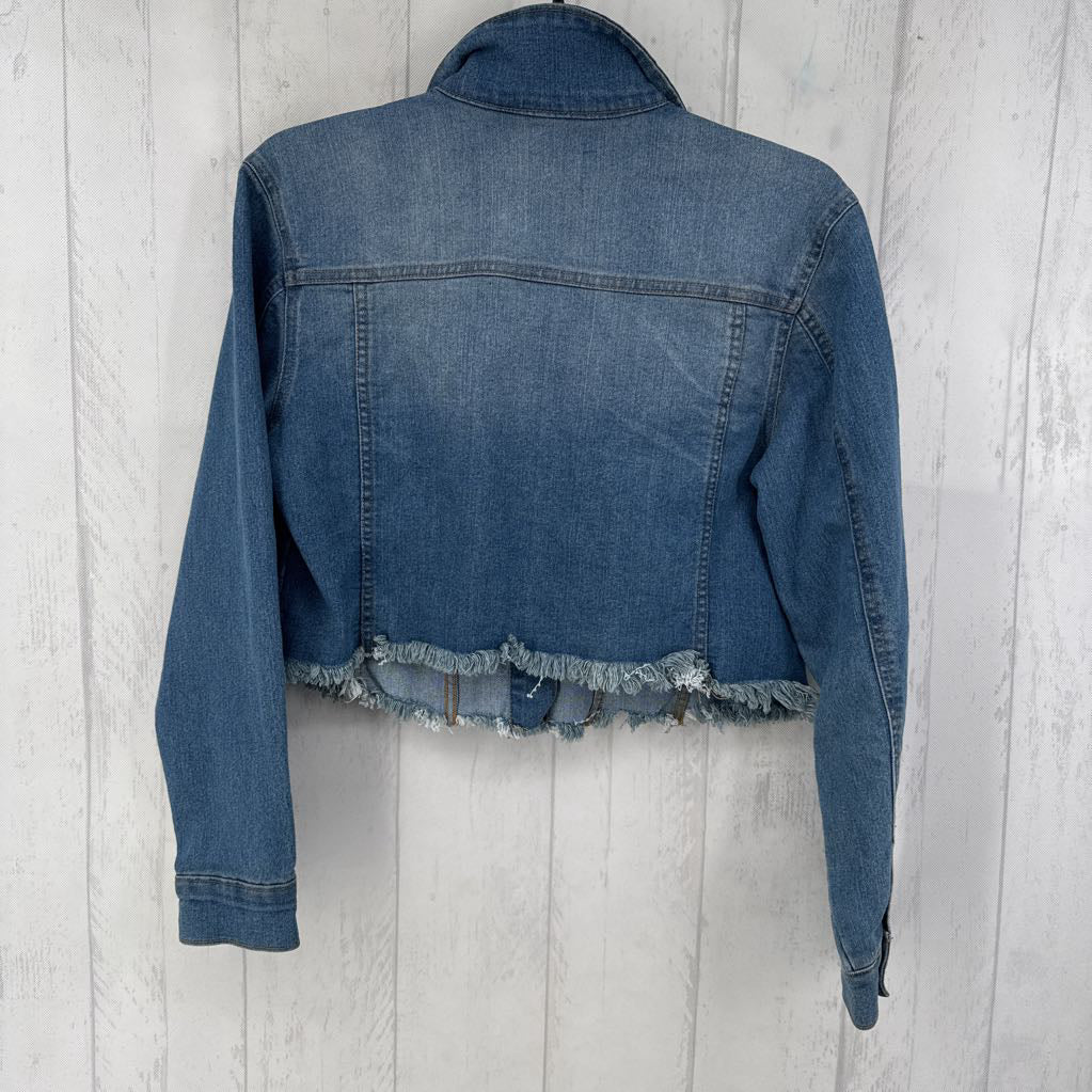 M frayed hem crop denim jacket