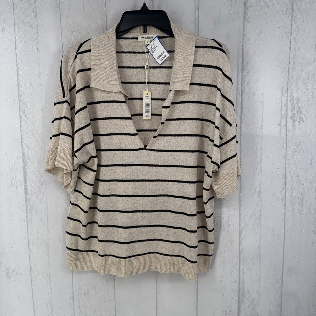 R128 L striped v-neck s/s top