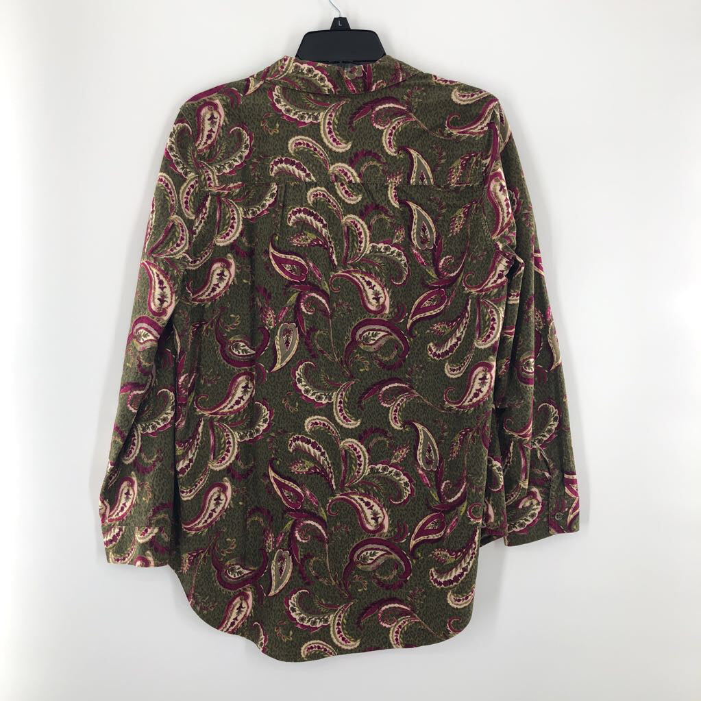 M corduroy paisley print button down l/s top