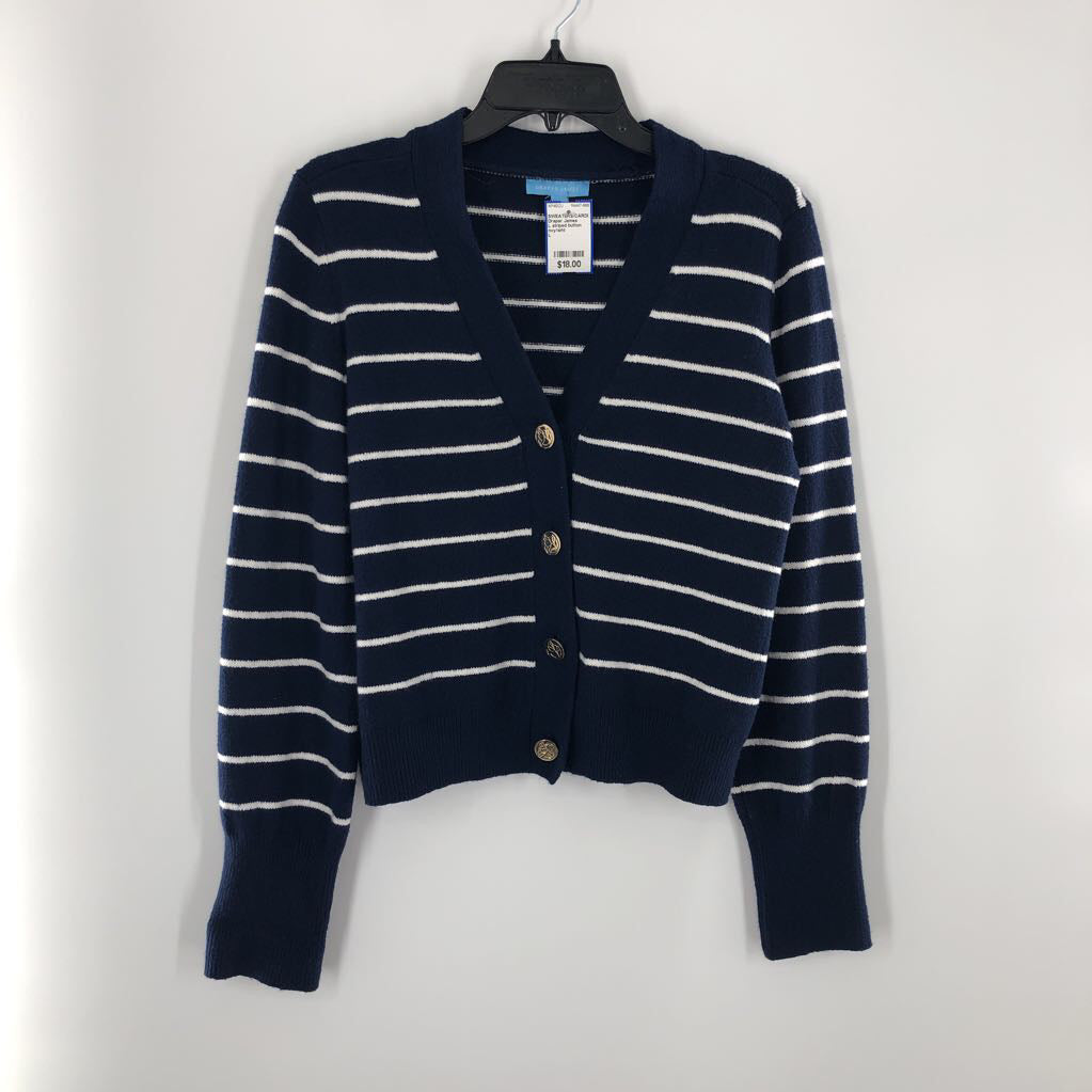 L striped button front cardi