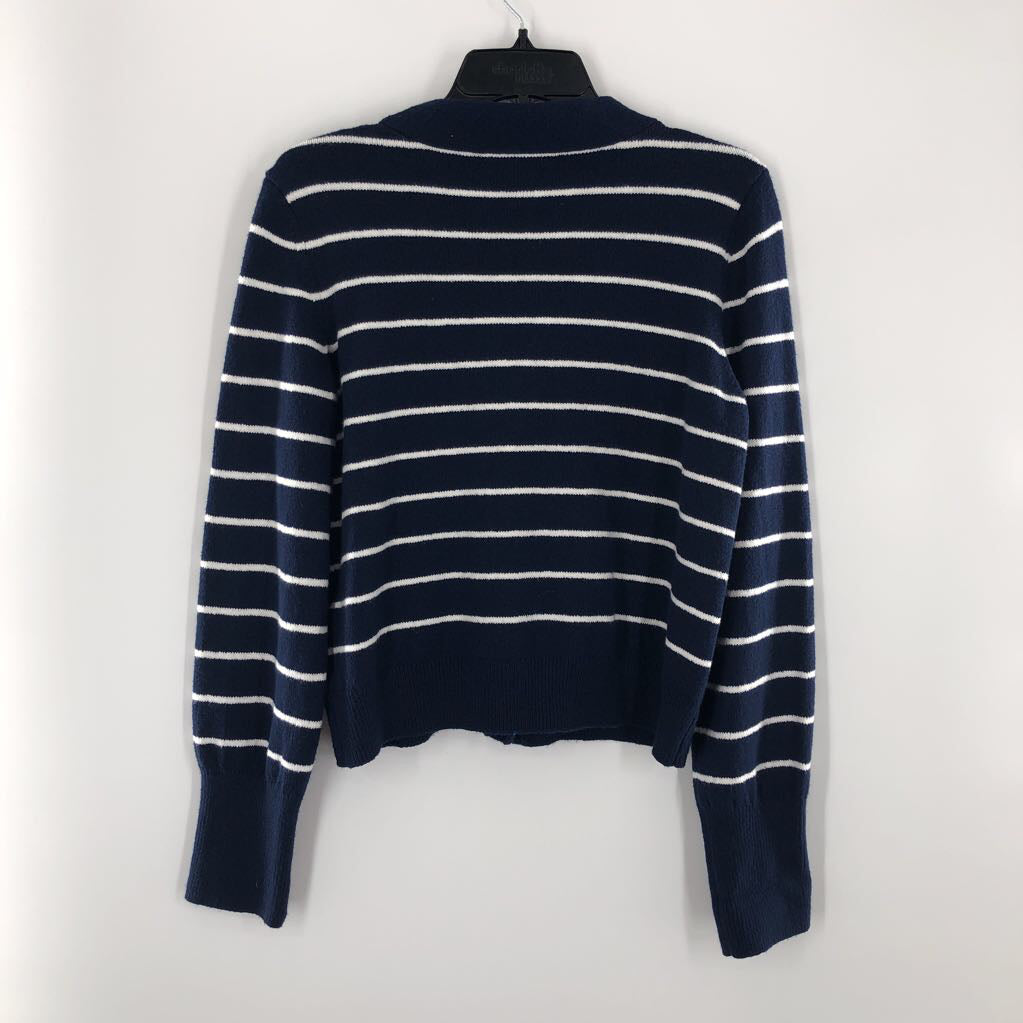 L striped button front cardi