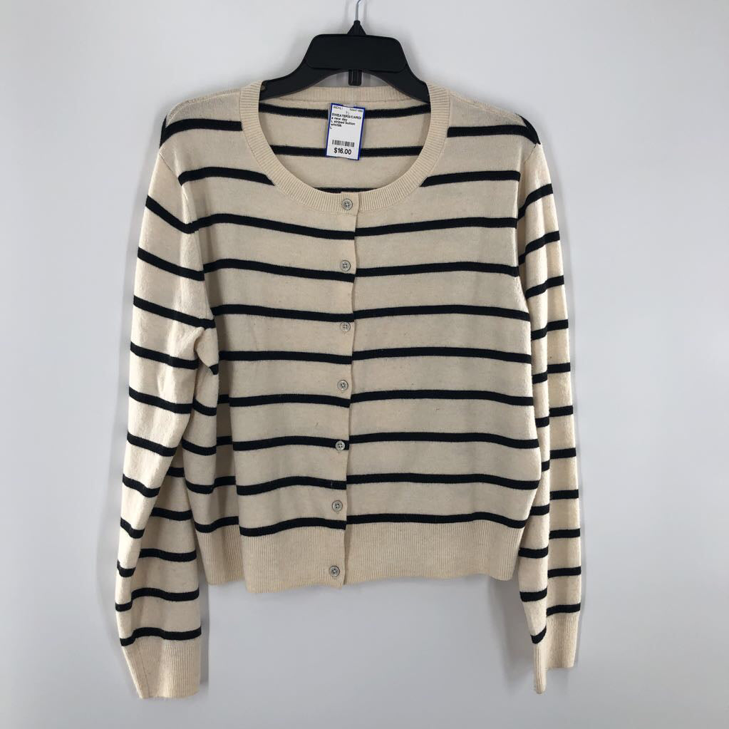 L striped button down cardi