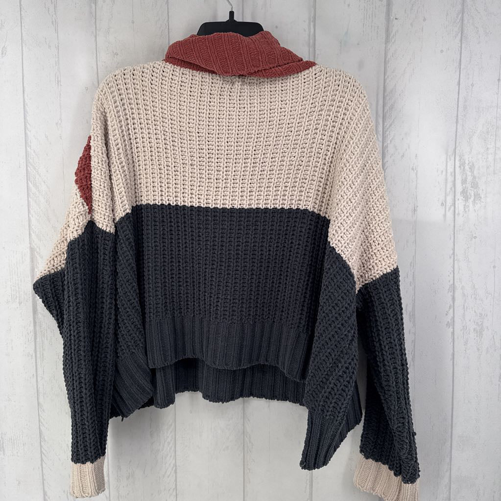 S chunky knit colorblock sweater