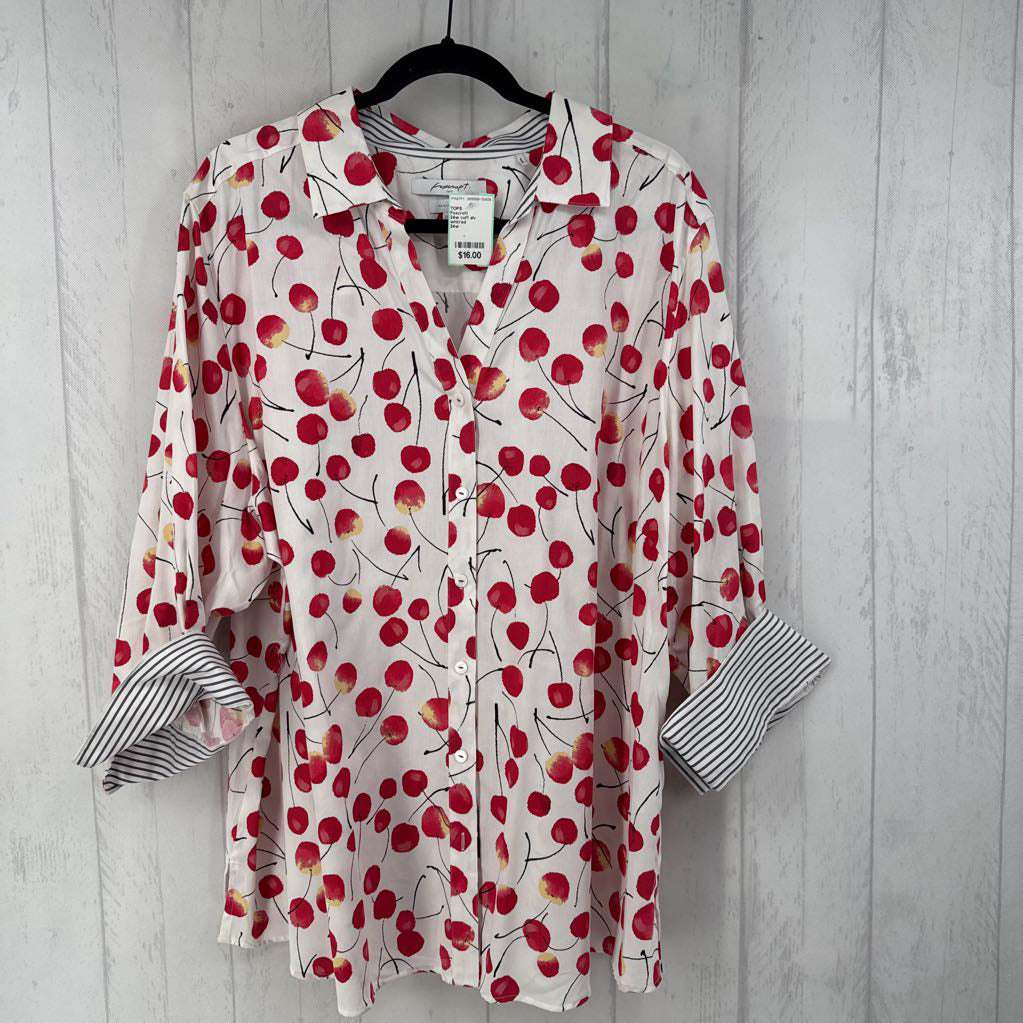24w cuff slv cheery print button shirt
