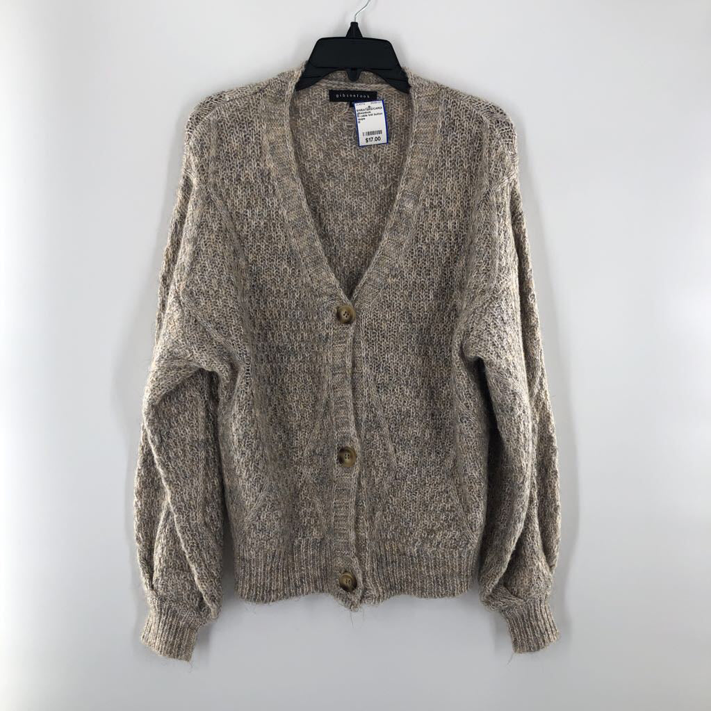 M cable knit button front cardi