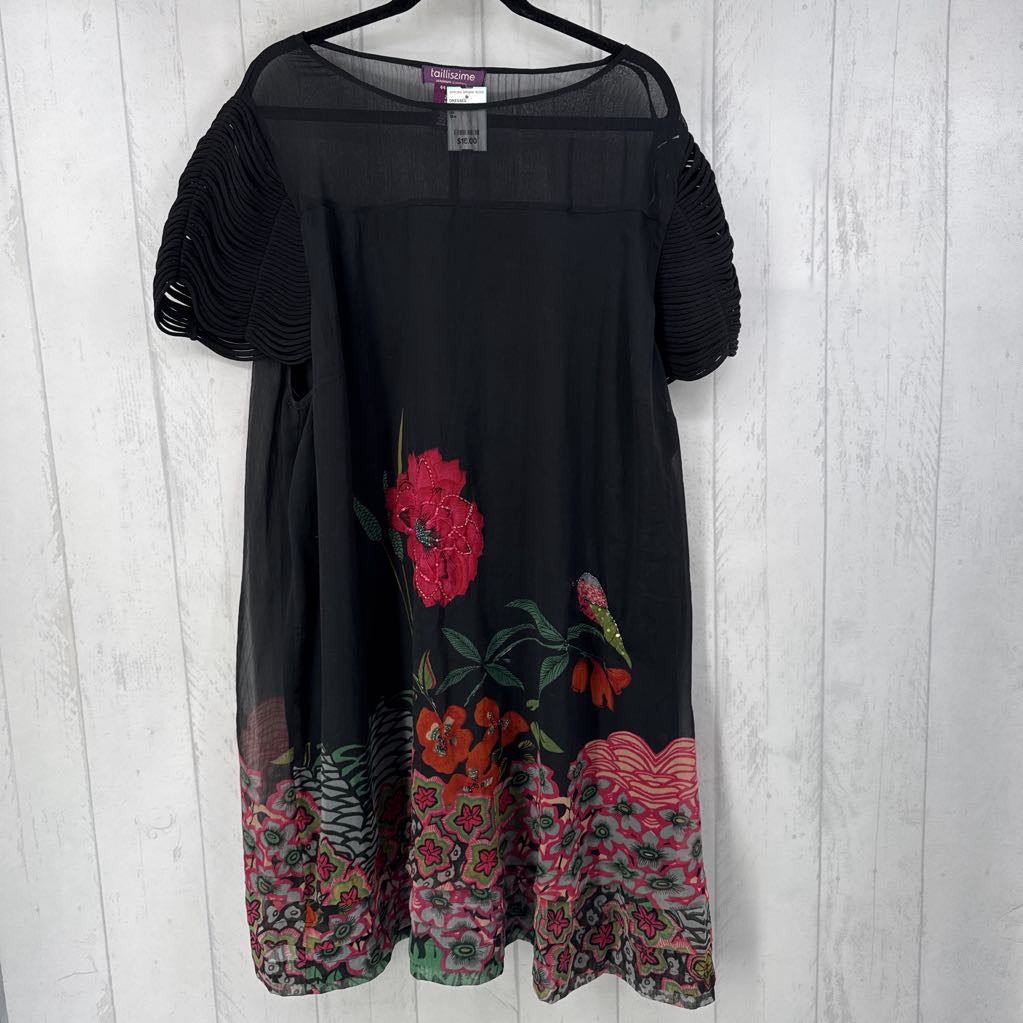 26w flower print embellished sheer overlay dress