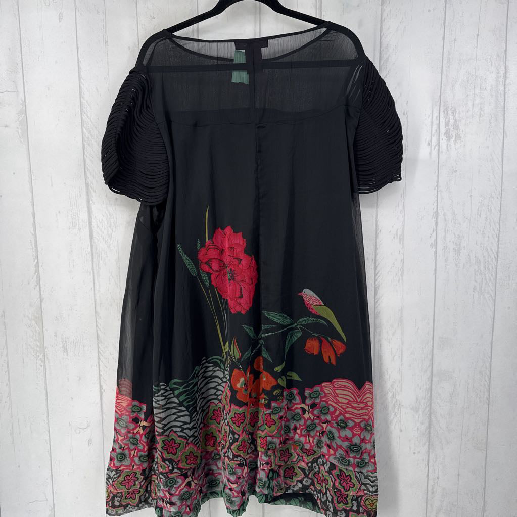 26w flower print embellished sheer overlay dress