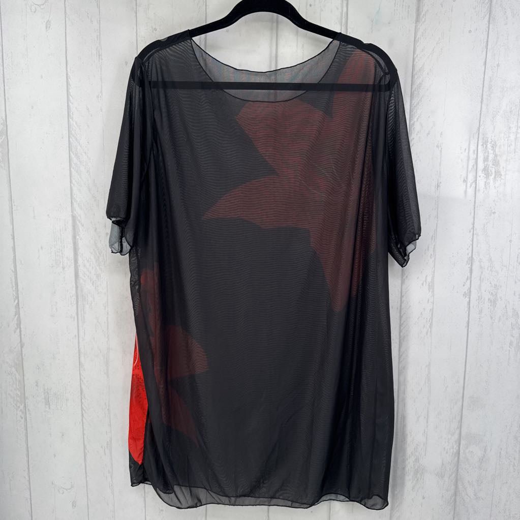 2x s/s sheer flower print top