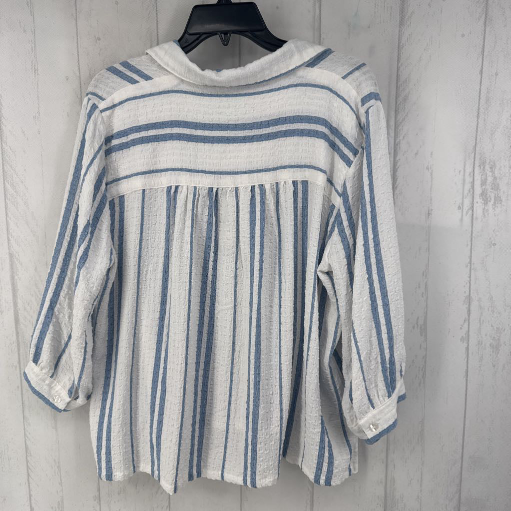 L elbow slv stripe half button top