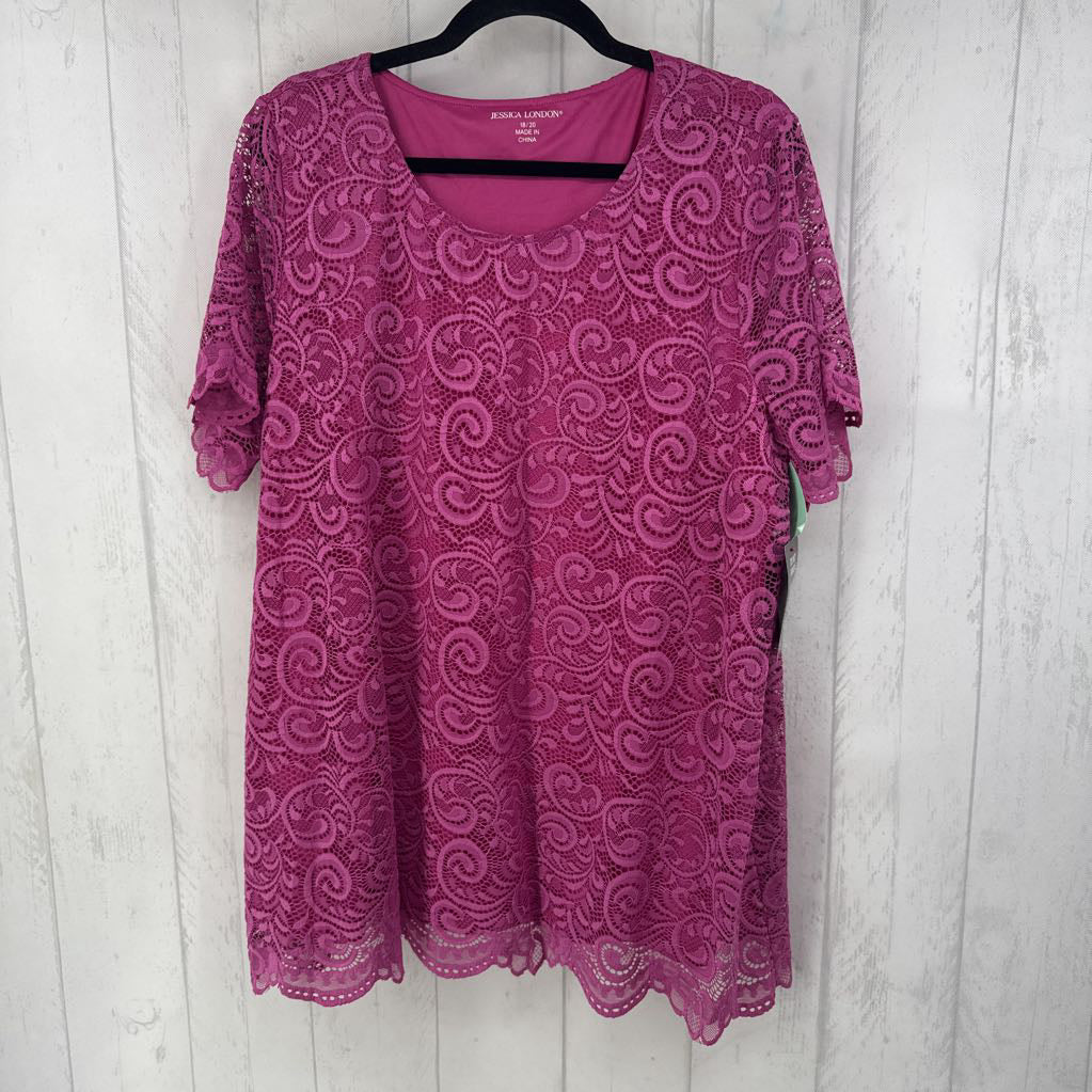 18/20 s/s crochet lace overlay top