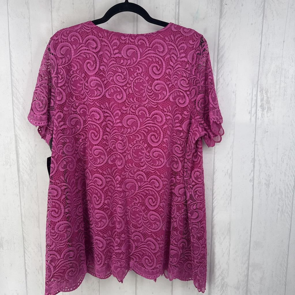 18/20 s/s crochet lace overlay top