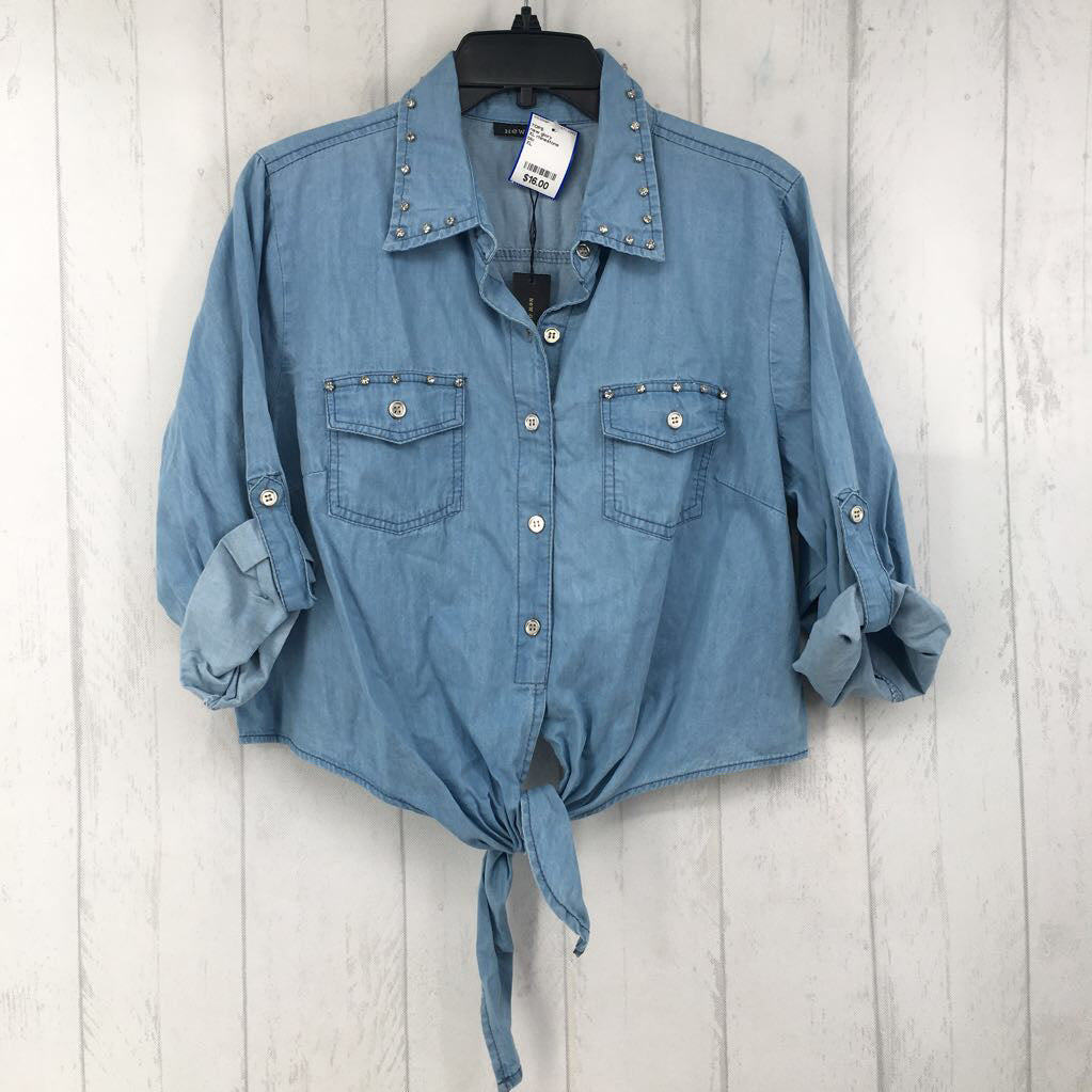 XL rhinestone embelished denim top