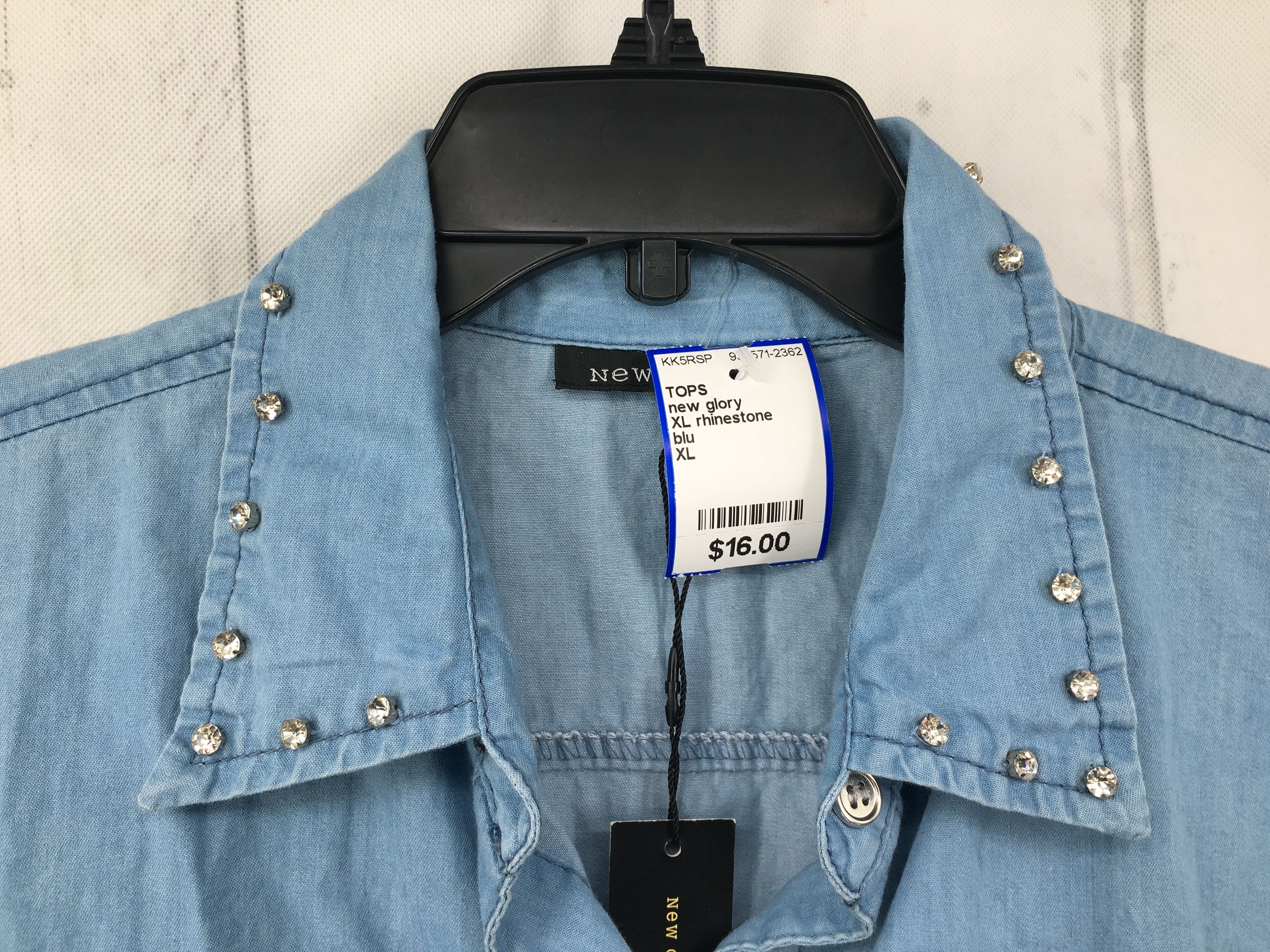 XL rhinestone embelished denim top