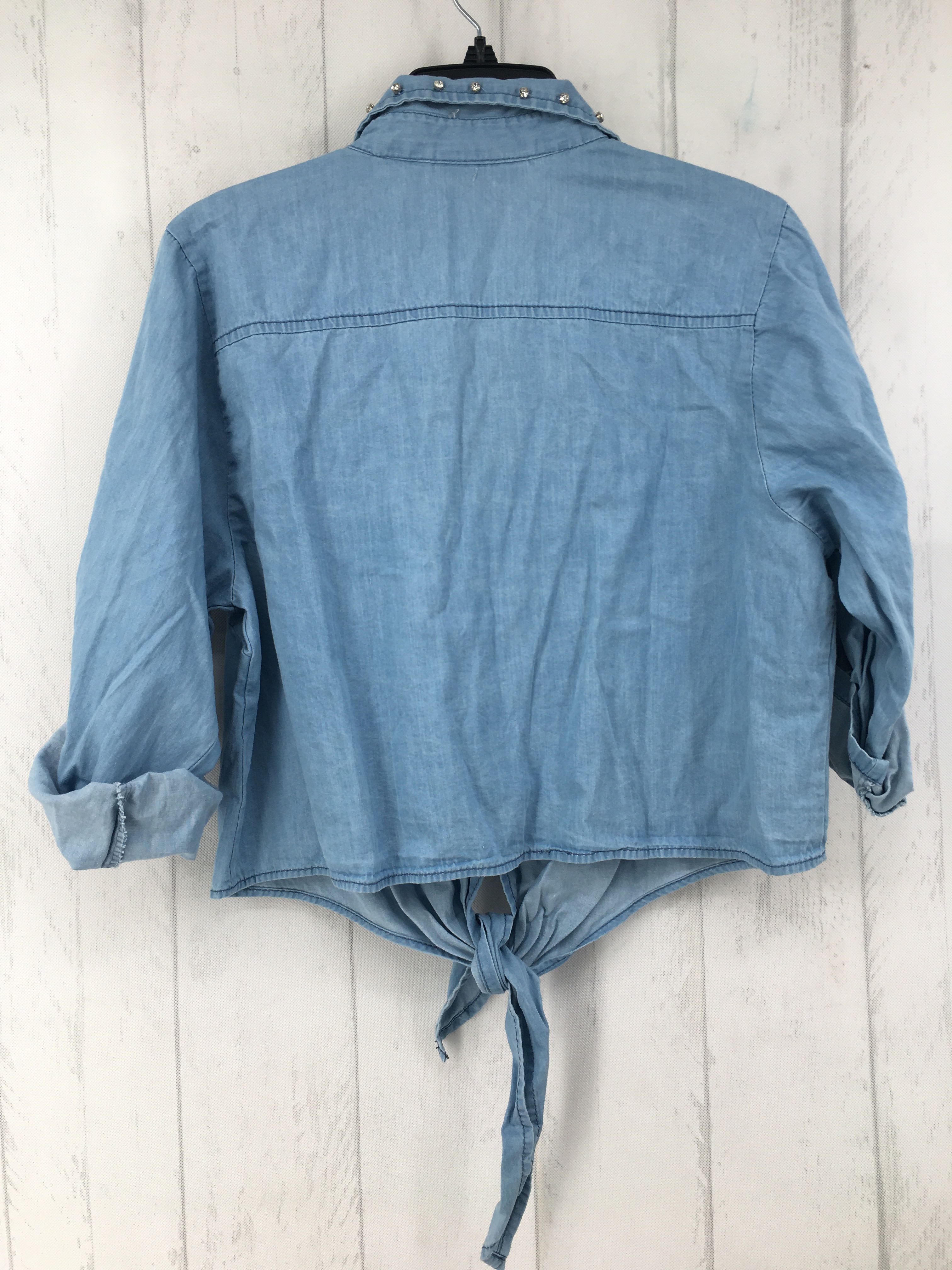 XL rhinestone embelished denim top