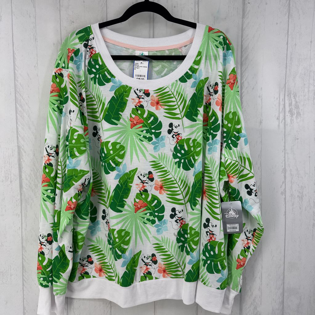 3X leaf print minnie mouse l/s top