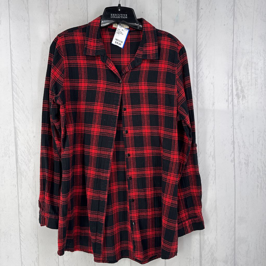 L plaid button down l/s top