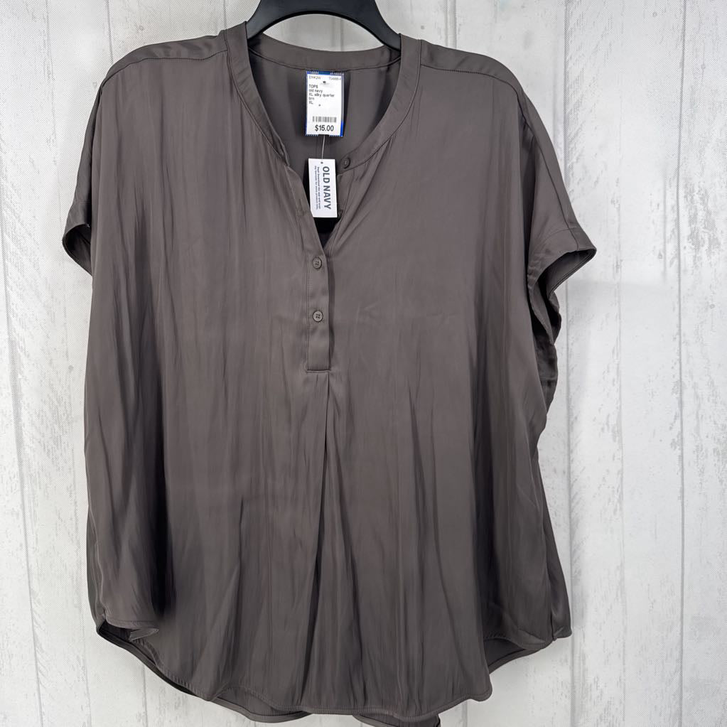 XL silky quarter button down cap slv top