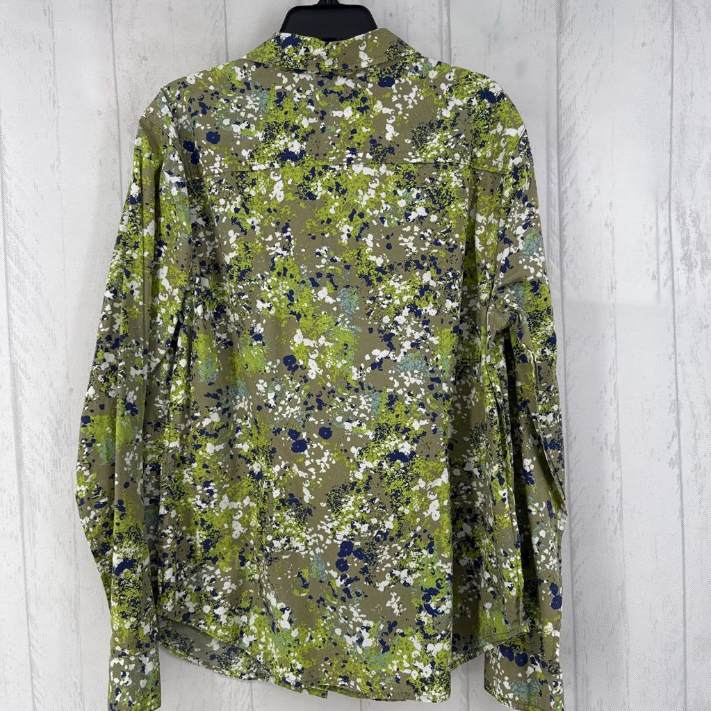 L splatter print button down l/s top